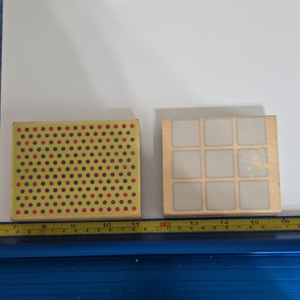Polka Dot and Grid Patterned Grunge Background Wooden Stamps